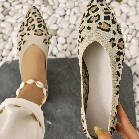 Women Leopard Pattern Point Toe Ballet Flats, Fashion Outdoor Flats - Picture 1 of 7